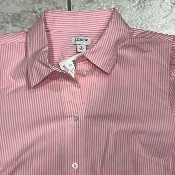 J Crew Factory Striped puff-sleeve button-up, pink and white size Large, NWT C29 - Picture 4 of 8